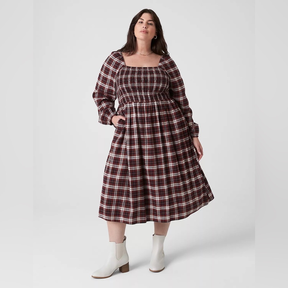 Lane Bryant Square-Neck Smocked Plaid Midi Dress Size 18/20